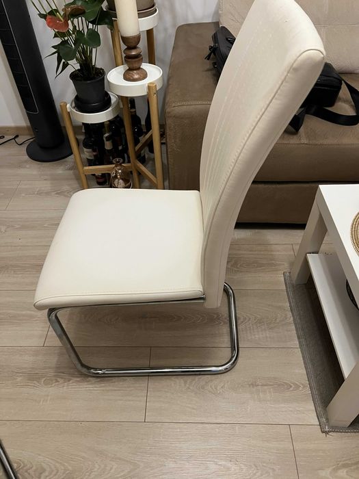 Кухненски столове (бели - еко кожа), 6 бр.