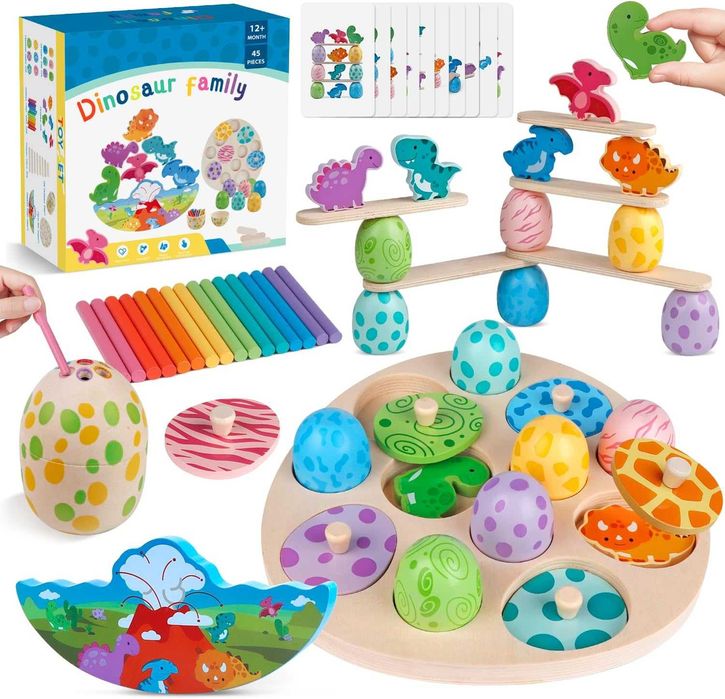 Aliex 4 в 1 дървени Монтесори играчки с динозаври за деца 1 - 3 години