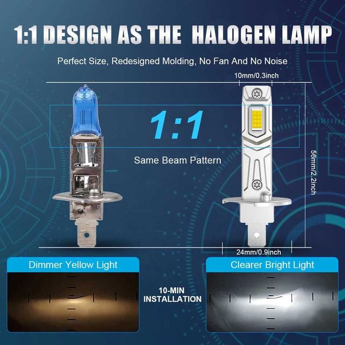 2023 Модел 200W LED Диодни крушки H1 12V 300% Светлина Директен Монтаж