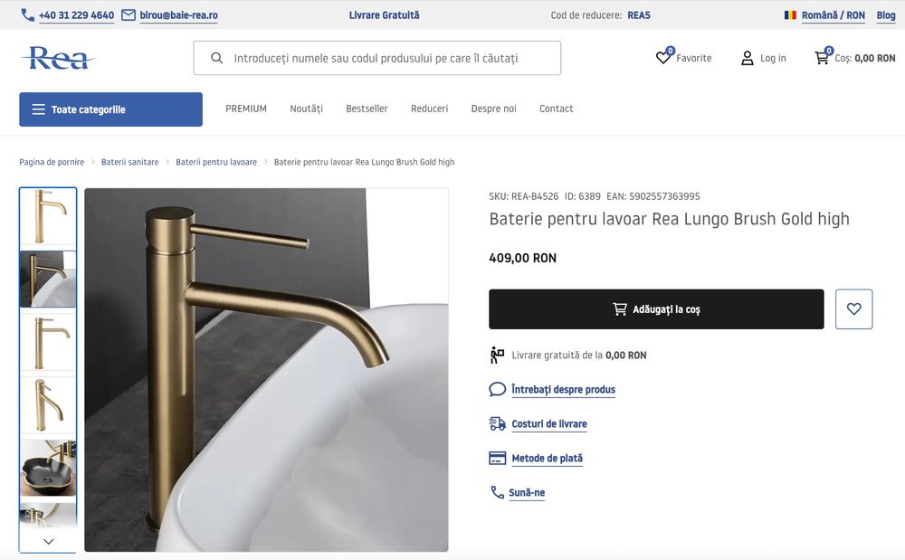 Vand robinet inalt auriu de chiuveta