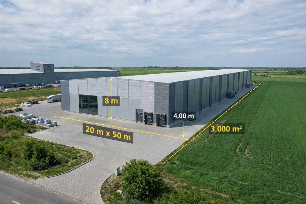 Hală industrială nouă 1.000mp Dârza/Crevedia, 300m DN1A, curte 2.000mp