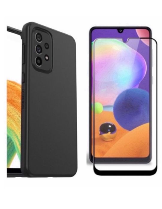 Husa Silicon Black Clear+Folie Sticla 12D Samsung A52S/A53/A54/A55/A56