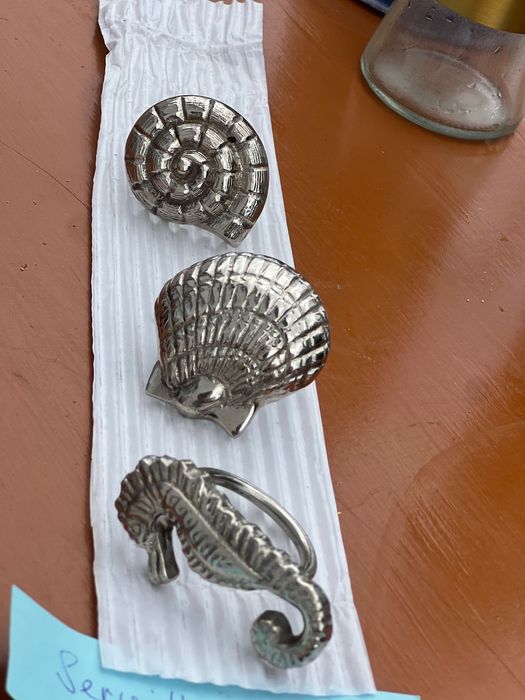 Set 3 inele pentru șervețele suflate cu argint, detalii marine