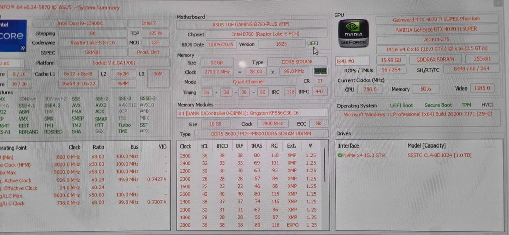 PC I9 13900K, 4070Ti Super, 32gb, ssd 1 Tb