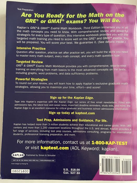 Kaplan GRE & GMAT Exams Math Workbook, Third Edition