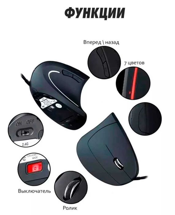 Вертикальная мышь, 6 кнопок