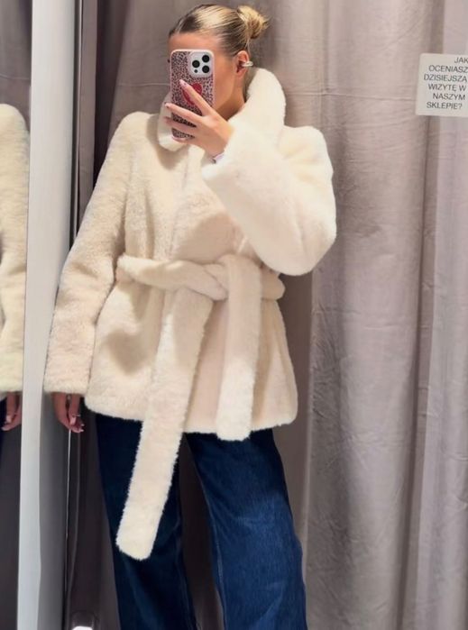 Zara Зара палто с косъм, пухено палто, faux fur coat, чисто ново с етикет и кутия!