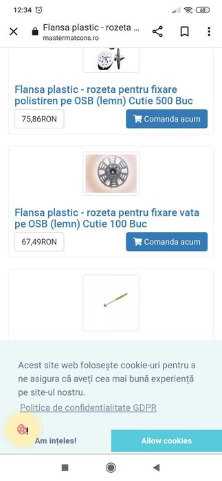 Flansa plastic - rozeta pentru fixare vata minerala pe OSB (lemn)