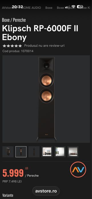 Boxe Klipsch RP-6000F,Reference Primare,Detin 2 Perechi,aimpecabile