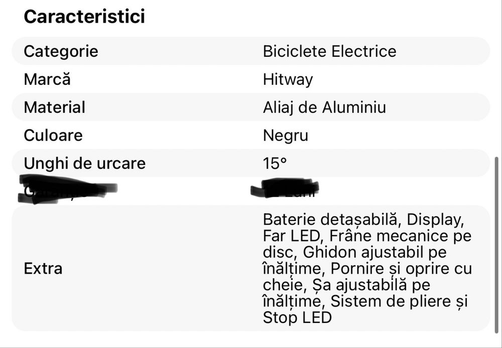 Bicicletă Electrică Hitway BK5, Putere 250W, Autonomie 45Km, Viteză 25Km/h, Negru