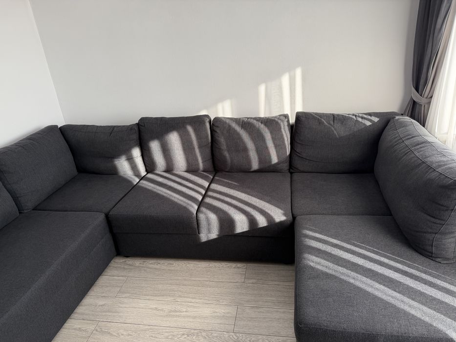 Canapea coltar gri cu doua cutii depozitare