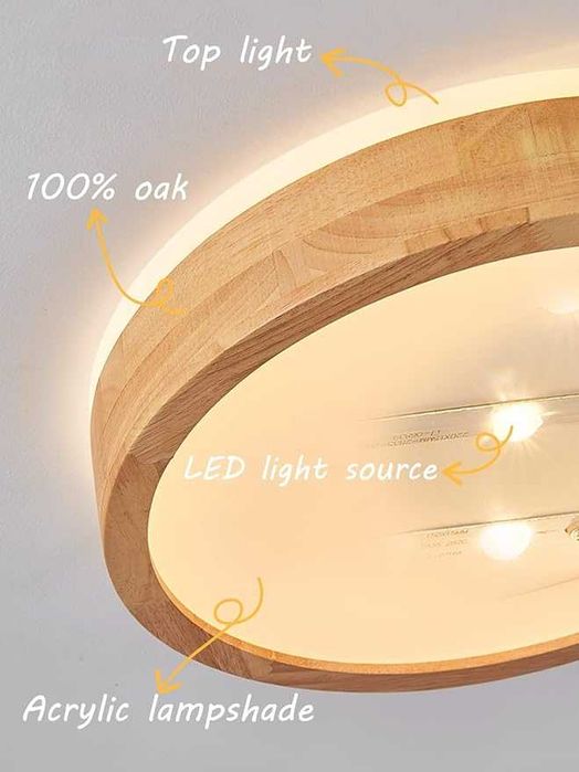 Plafoniera LED lemn stejar, dimabila, telecomanda, 32W, reglabila -NOU