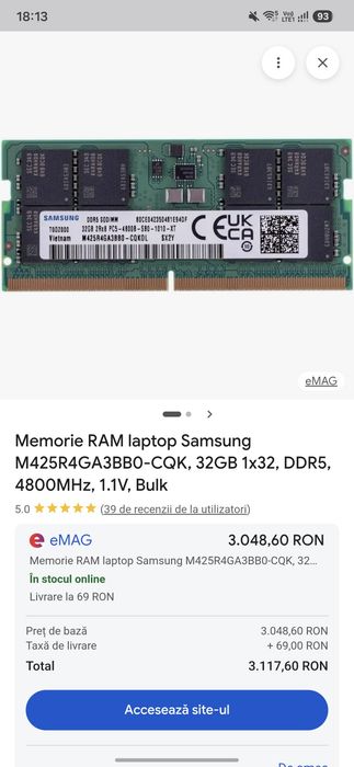 32 GB RAM DDR5 Samsung 5600 Mhz