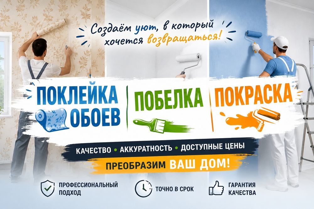 Поклейка  обоев,побелка,покраска