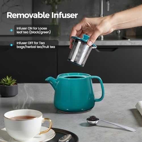 Нов Чайник 600 мл порцелан топлоустойчив със сваляем инфузер за чай