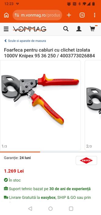 Clește tăiat cabluri Knipex 97 36 250 VDE 1000V – stare excelentă