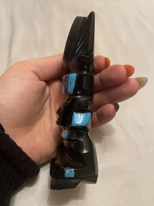 Статуетки на маите черен оникс и полускъпоценни камъни тюркоаз седеф