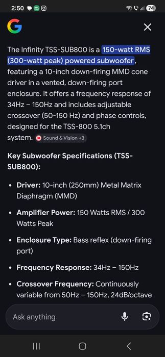 Subwoofer Infinity tss800 - defect