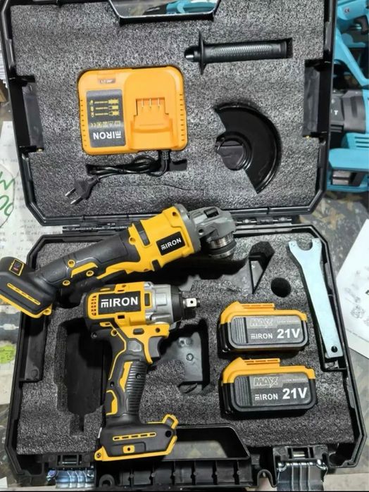 Set scule electrice MiRON 21V – cheie impact + polizor + 2 baterii ...