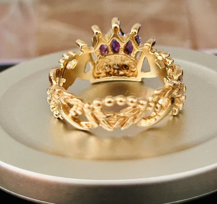 Inel Franklin Mint, aur 14K, diamante, ametiste