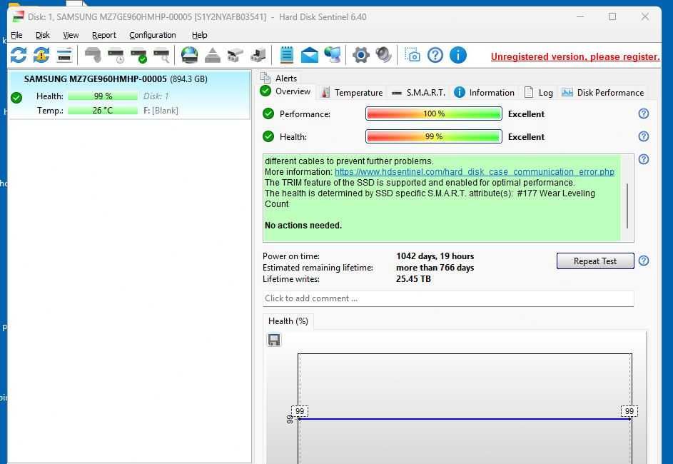 SSD Samsung PM853T, 1TB /960Gb/, SATA, 98% Health