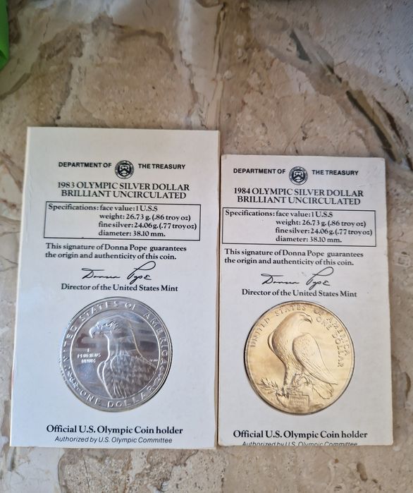 Сребърни 1 долар 1983г и 1984г Олимпийски игри