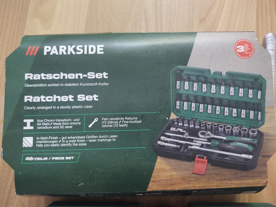 Set Parkside de 46 piese Chei cu clichet din otel crom vanadiu