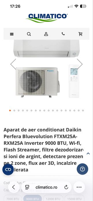 Aer conditionat Daikin Perfera FTXM25A-RXM25A Inverter 9000 BTU