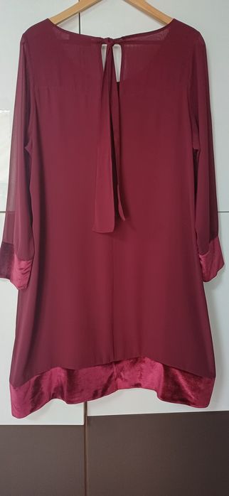 Rochie de seara vișinie din voal dublat accesorizata cu catifea, mărim