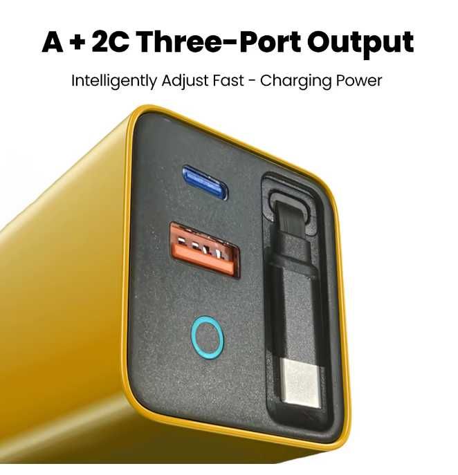 Încărcător USB-C Fast Charge 80W cu cablu telescopic 50cm, portocaliu