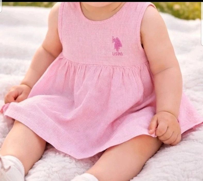 Rochiță bebe 6-9 luni – USPA, roz cu dungi fine