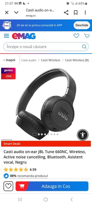 Căști audio on-ear jbl tune 660nc wireless