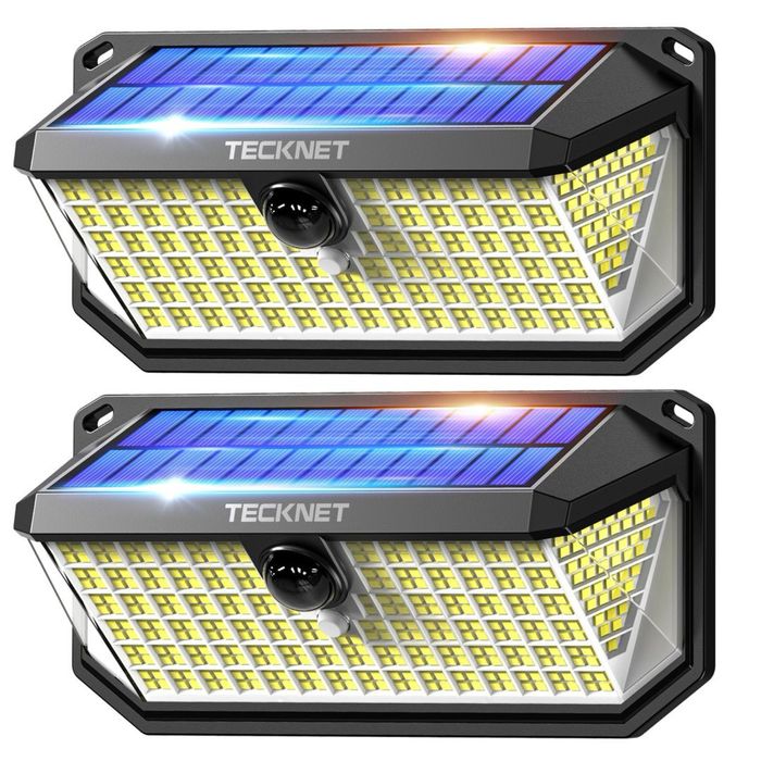 Lumină Solară TECKNET 4200 lm 416 LED Senzor de Mișcare IP66 Rezistent la Apă – 2 Pachet