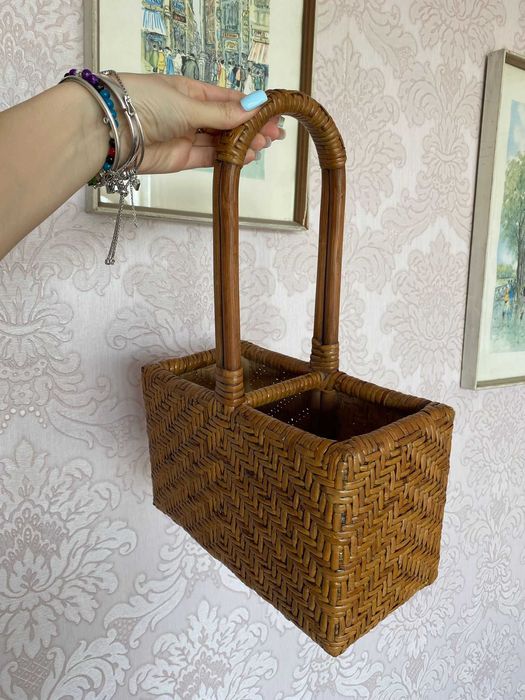 cos fructe decorativ lemn masiv ratan impletit bambus