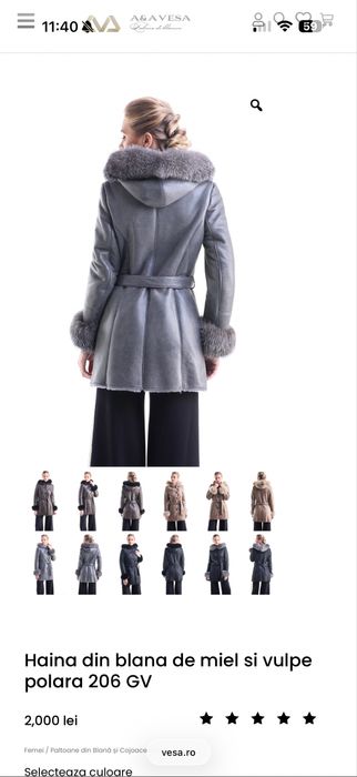 Cojoc Vesa cu gluga, blana naturala de miel si vulpe  polara