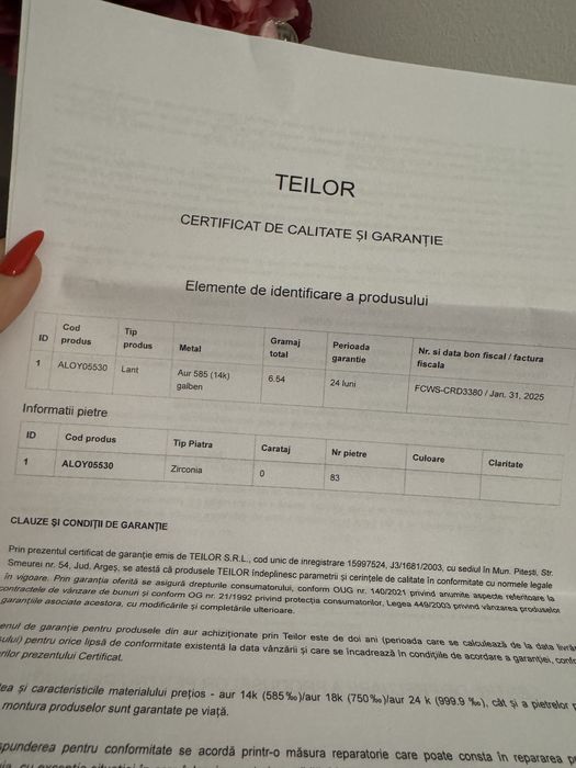 Vand colier tenis Teilor aur galben 14 k