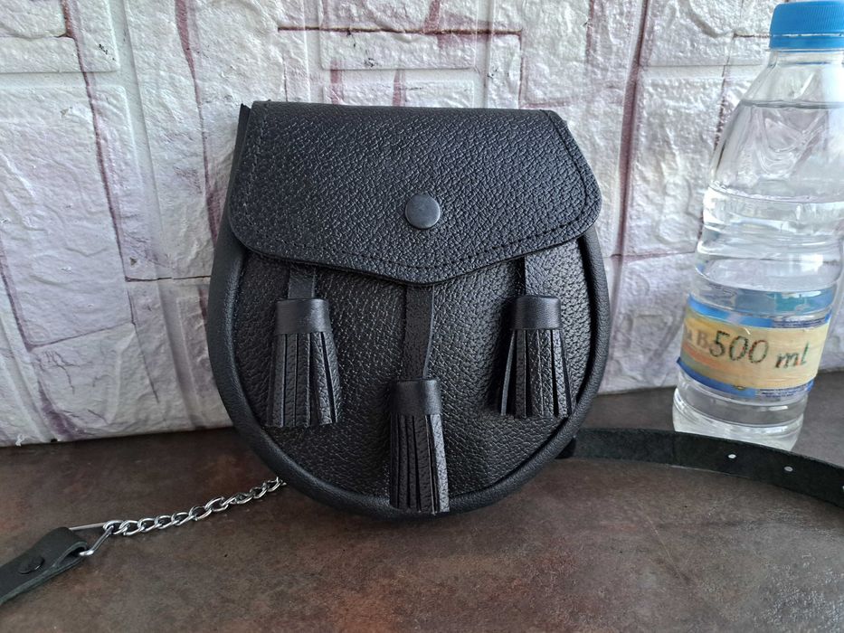 дамска чанта за кръста,малка черна кожена чантичка-Нова естествена кож