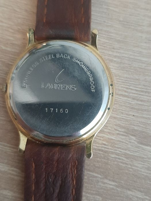 Ceas Laurens clasic elegant, auriu, dată, curea piele maro  vintage