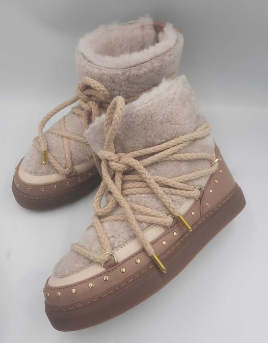 Ghete apres ski INUIKII originale piele + blana naturala 38
