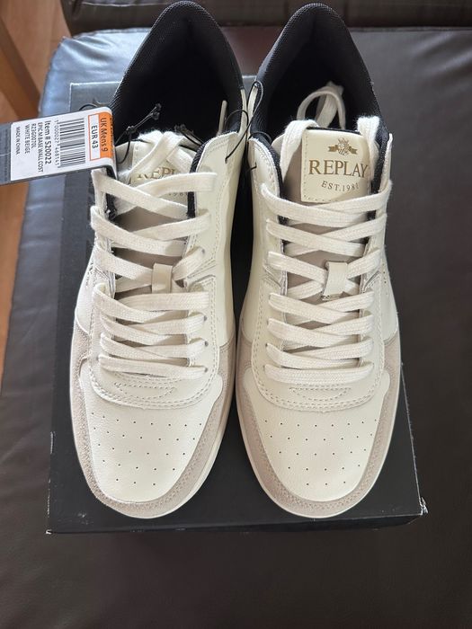REPLAYWhite/Beige Leather Trainers  Кожени Нови