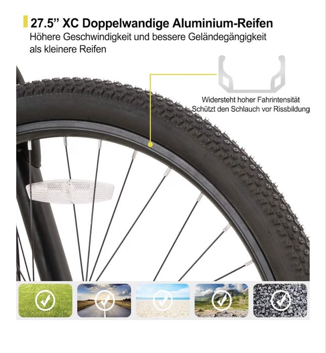 Bicicletă mountain bike Hiland de 27,5 inchi, cu cadru din aluminiu de 457 mm, transmisie cu 27 de viteze, frâne hidraulice pe disc, Noua