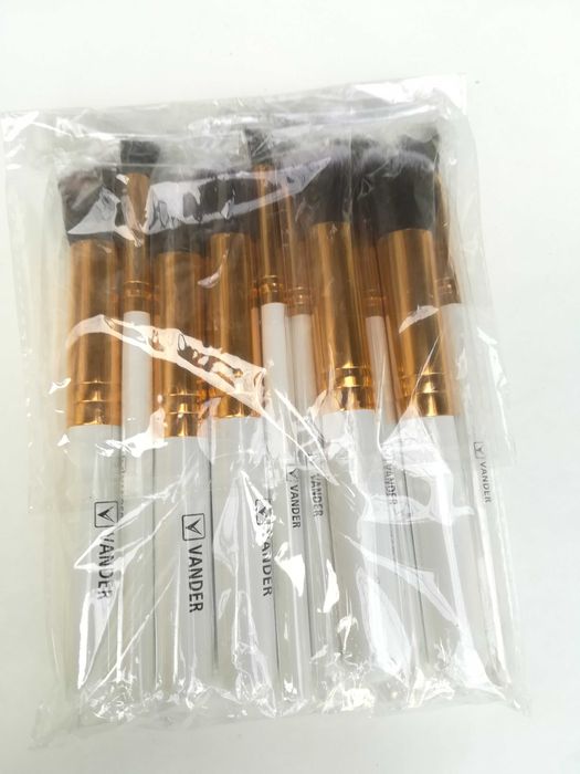 Четки за грим VANDER, Естествен косъм, 10 броя, Бели