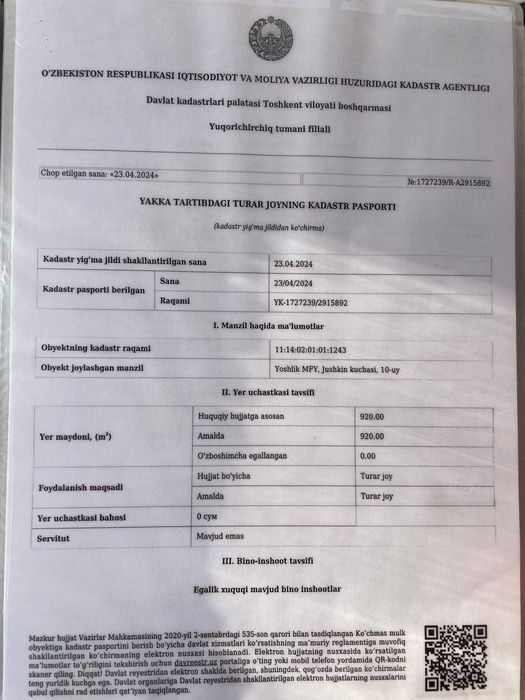 Uy sotiladi 9.2 sotok