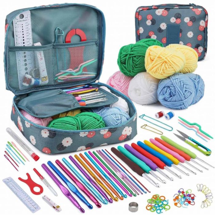 Комплект аксесоари за плетене, 107 части, 14 алуминиеви куки –