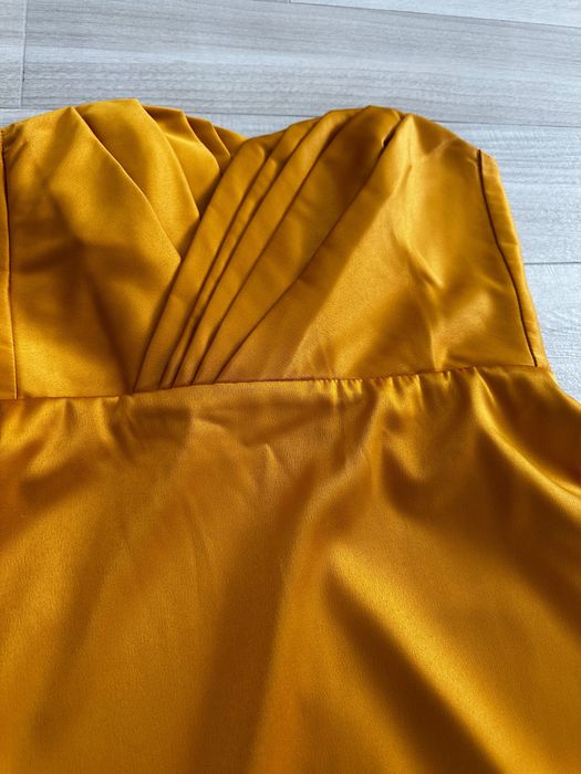 Rochie corset midi galben muștar cu mâneci detașabile