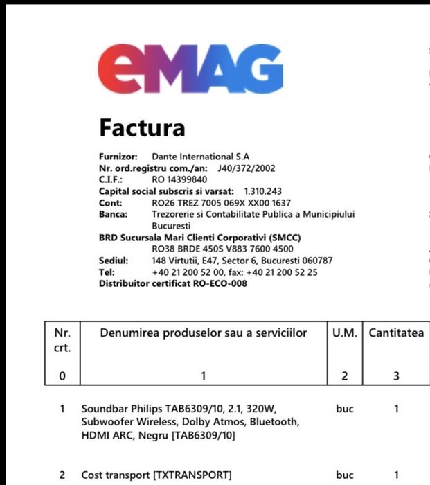 Soundbar Philips TAB 6309/102.1 320W DOLBY ATMOS, Hdmi Arc, Subwoofer DTS Dolby Digital Plus Factura garantie