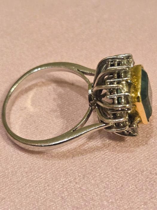 Vintage  Art deco Пръстен бяло, жълто злато,естествени диаманти и нату