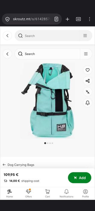 Раница за носене на куче K9 Sport Sack Dog Carrying Green Backpack