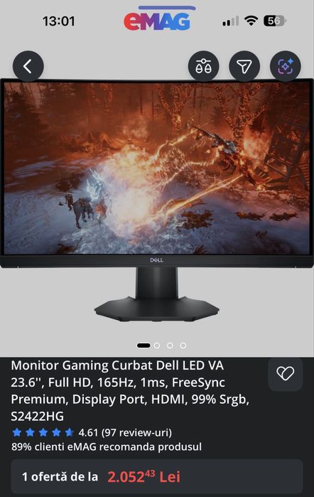 Monitor Gaming Curbat Dell 165hz