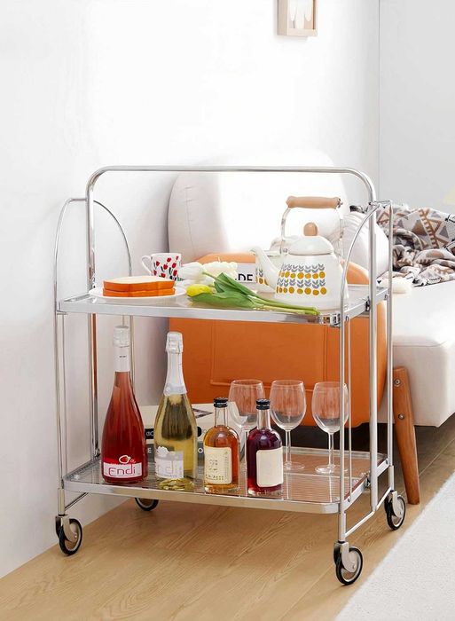 Мобилна сгъваема количка за сервиране, 2-етажна, закалено стъкло  302